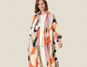 Woman modeling multicolored Jossla jacket